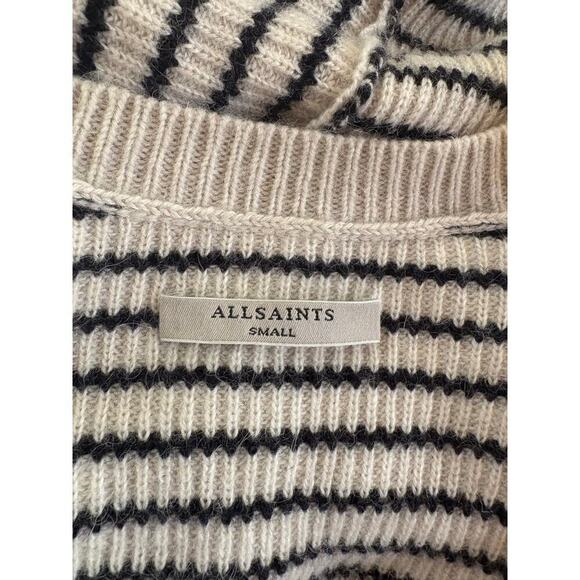 ALLSAINTS Wool/Alpaca Able Open Cold Shoulder Striped Asymmetrical Sweater - S - Picture 8 of 9
